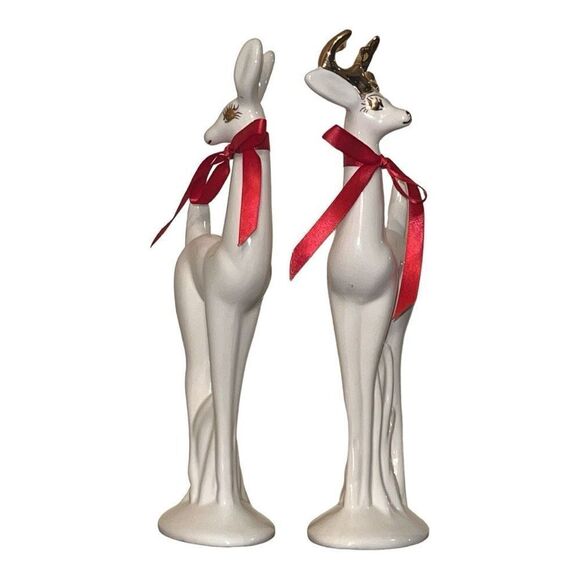 Set of two Deer ivory with gold accents - Picture 3 of 3